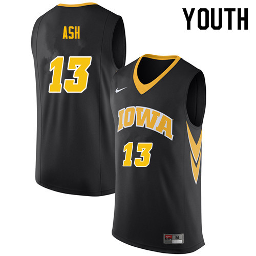 Youth #13 Austin Ash Iowa Hawkeyes College Basketball Jerseys Sale-Black